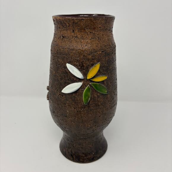 Vtg Aldo Londi Bitossi Rosenthal Netter Pottery Leaf MCM Brown Italy Vase 10" - Picture 2 of 5